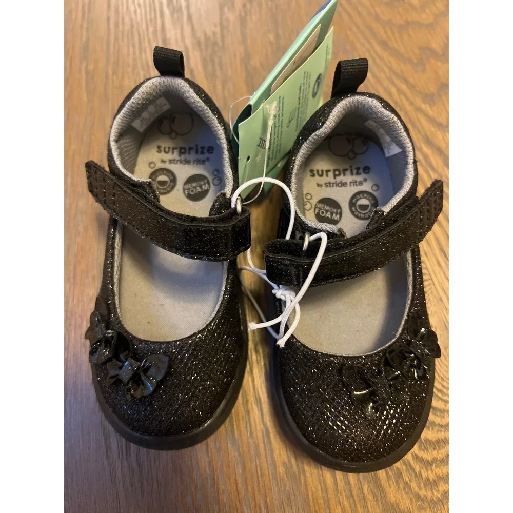 Surprize by Stride Rite Black Glitter Mary Jane Shoes Memory Foam Toddler Kids 6